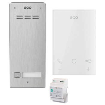 ZESTAW DOMOFONOWY ACO FAM-P-1NPACC NT + UNIFON UP800 + ZASILACZ NA SZYNĘ DIN 15V